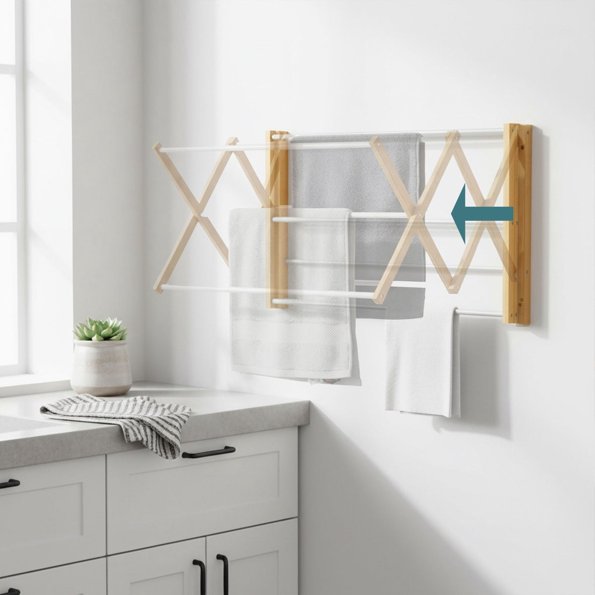 Wall-Mounted Bamboo Metal Drying Rack, Space-Saving Design