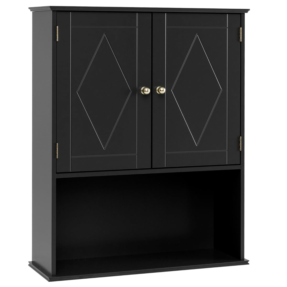 Wall-Mounted Bathroom Cabinet, Black, 2 Doors, Adjustable Shelf