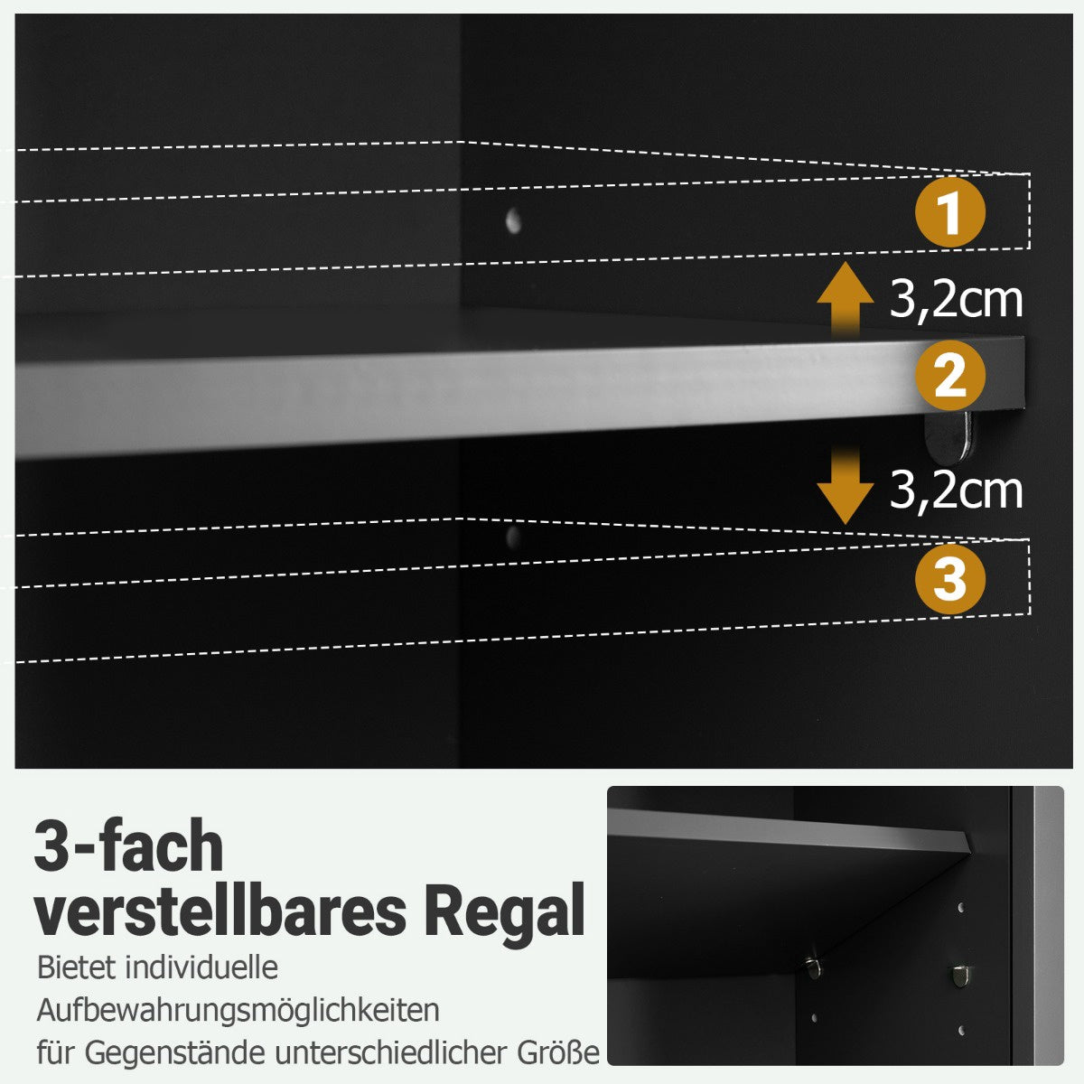 Wall-Mounted Bathroom Cabinet, Black, 2 Doors, Adjustable Shelf