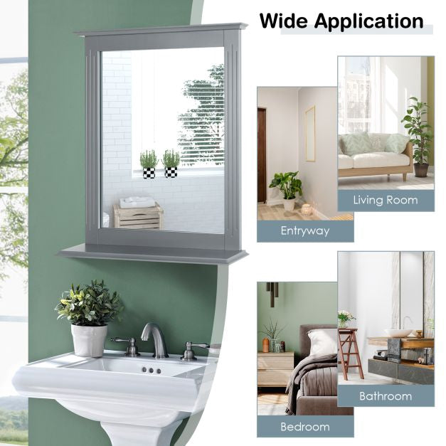 Wall-Mounted Bathroom Vanity Mirror With Shelf, 22.5x27 In