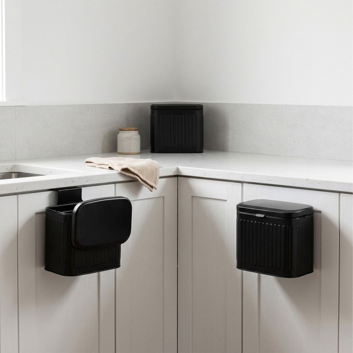 Wall-Mounted Black Waste Bin, 4L – Kitchen & Bathroom