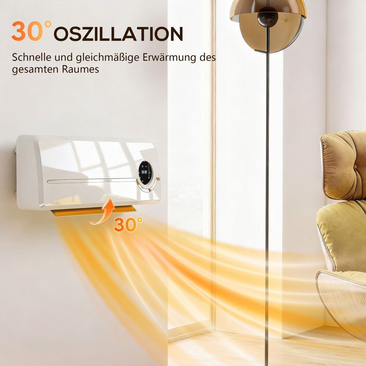 Wall-Mounted Ceramic Heater, 2000W, Remote, LED Display