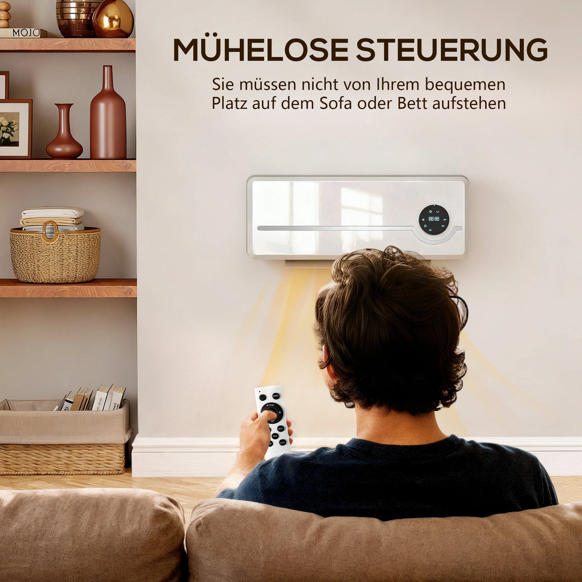Wall-Mounted Ceramic Heater, 2000W, Remote, LED Display