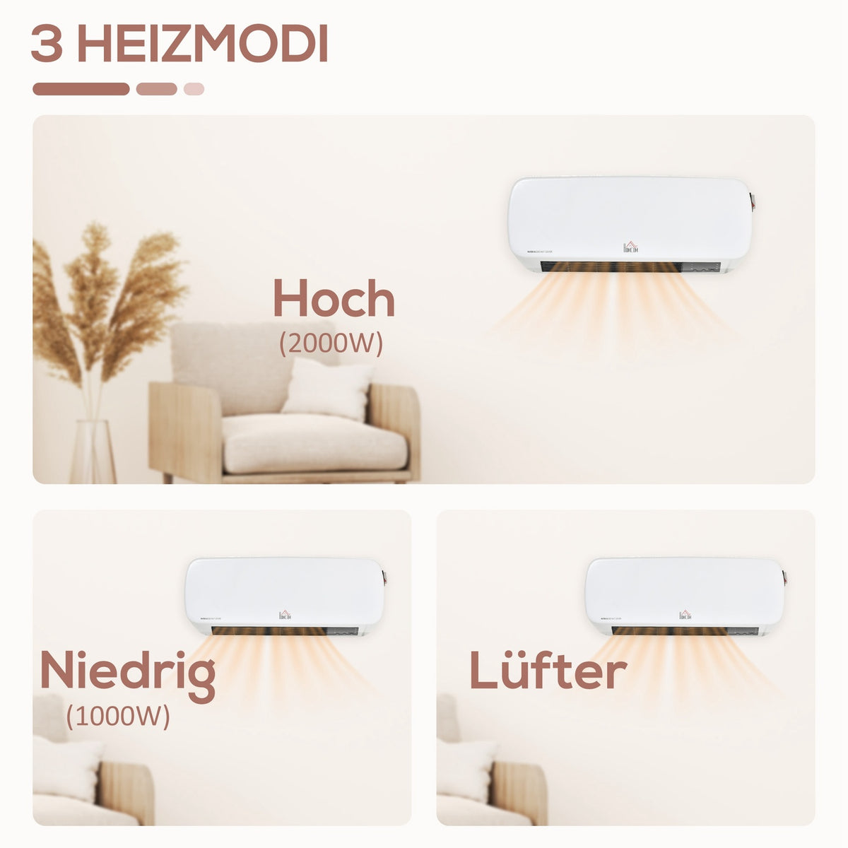 Wall-Mounted Ceramic Heater with Remote, Timer, IPX2