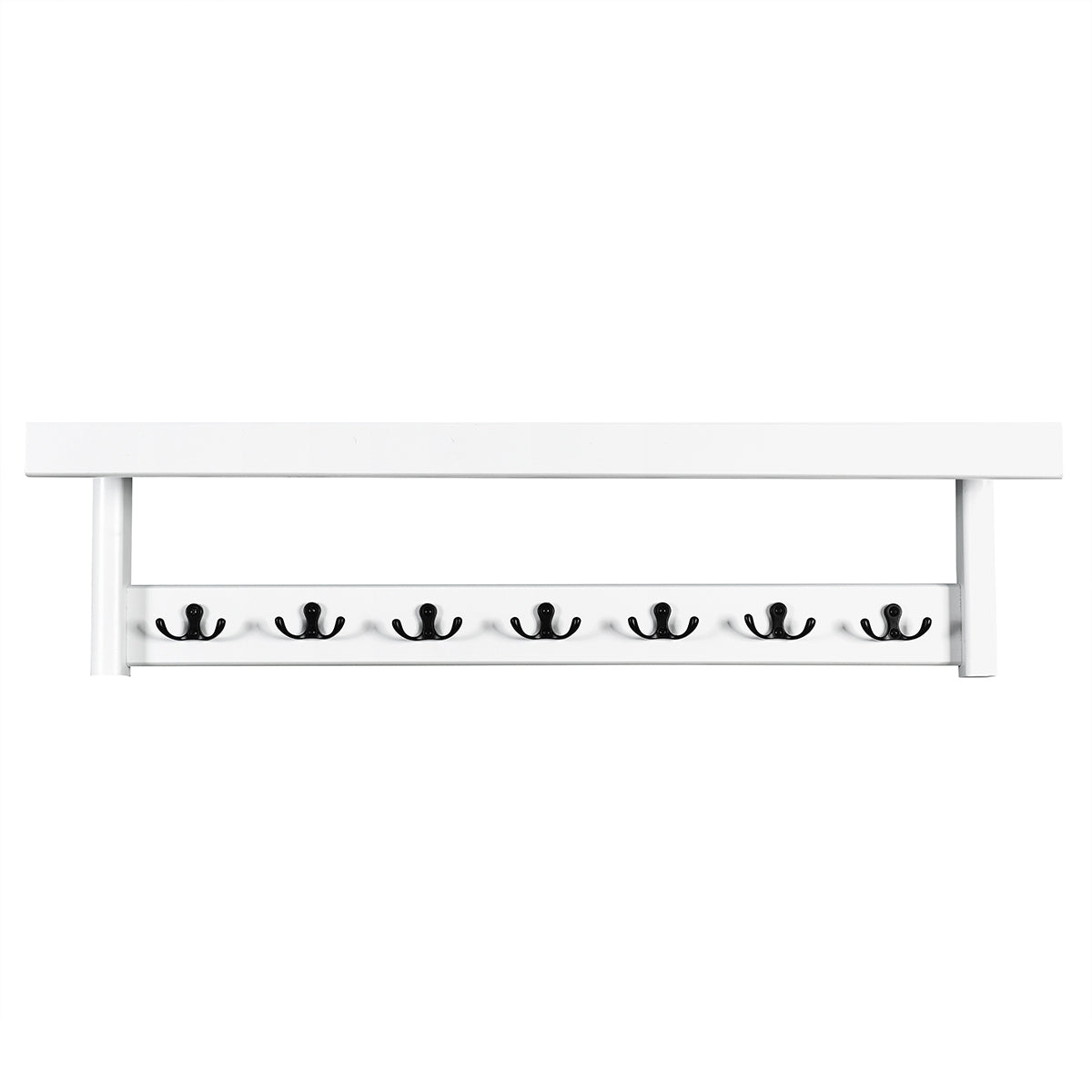 Wall-Mounted Coat Rack, 7 Double Hooks, Shelf, Rubberwood