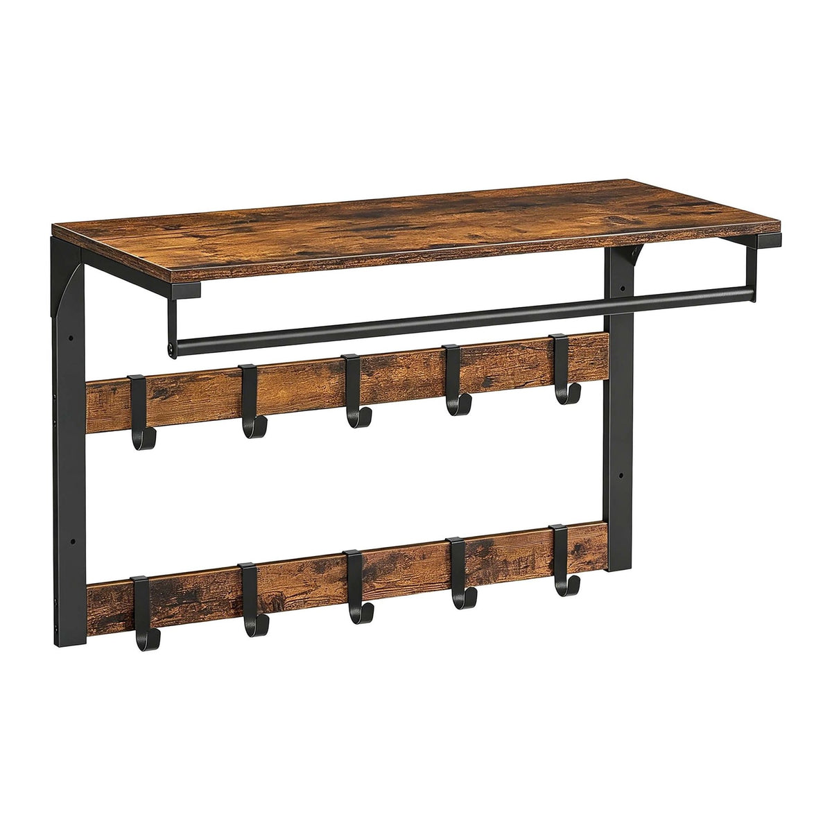 Wall-Mounted Coat Rack with Shelf, Vintage Brown-Black, 65 cm