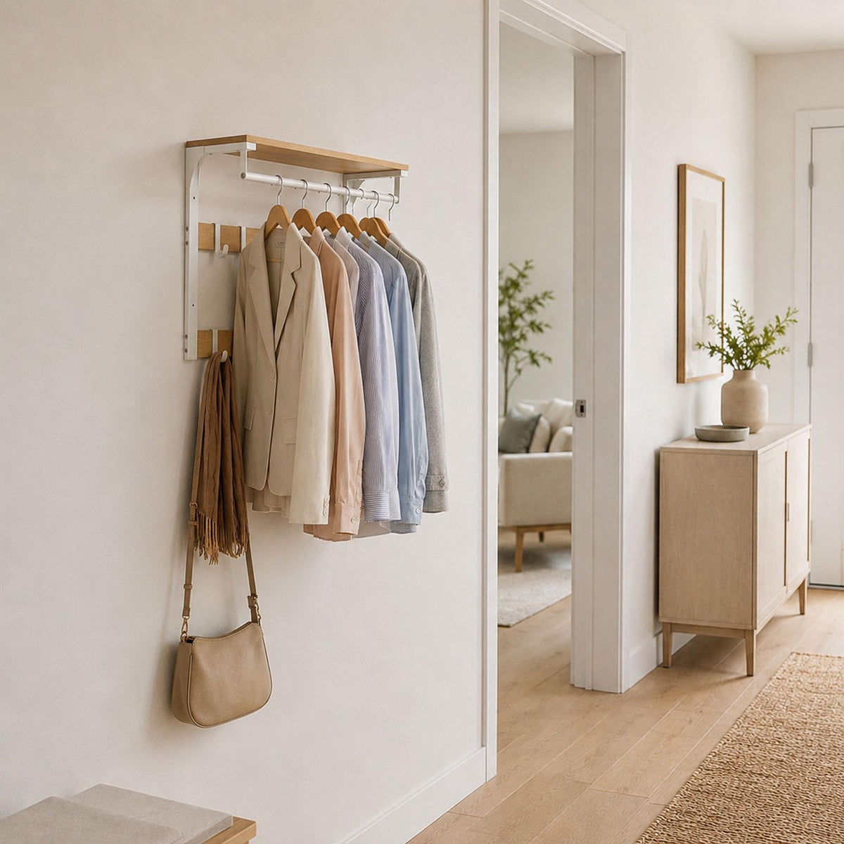 Wall-Mounted Coat Rack with Shelf, White, 80 cm