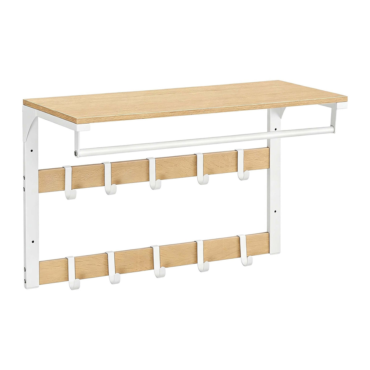 Wall-Mounted Coat Rack with Shelf, White Oak, 65 cm