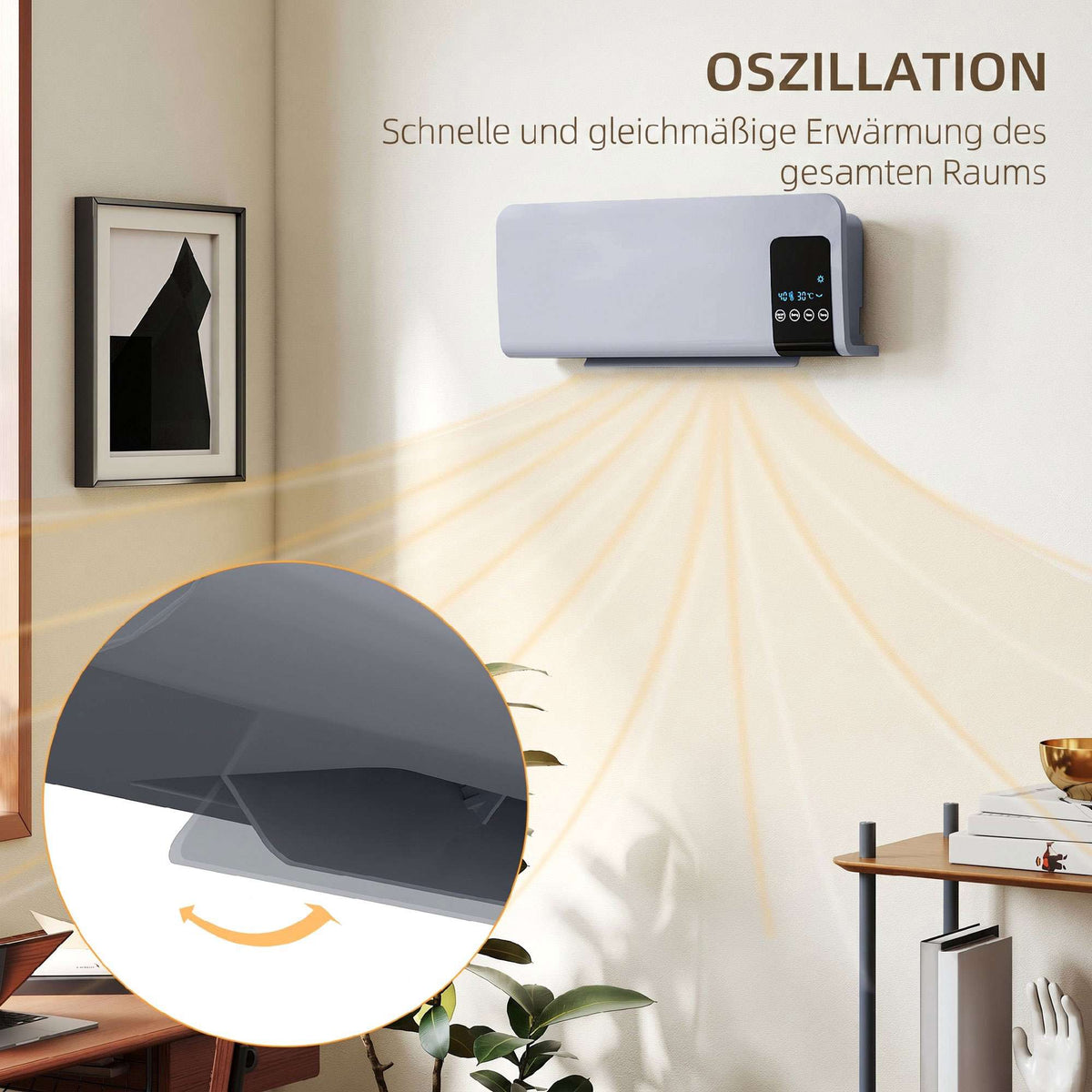 Wall-Mounted Electric Heater, Grey, 2 Modes, Timer, LED Display