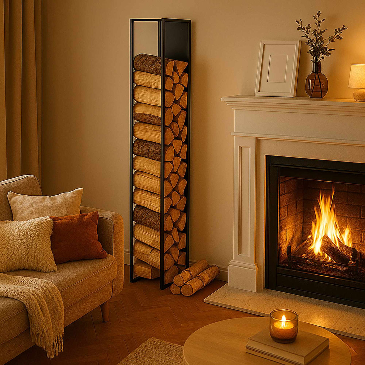 Wall-Mounted Firewood Rack – Indoor Log Storage