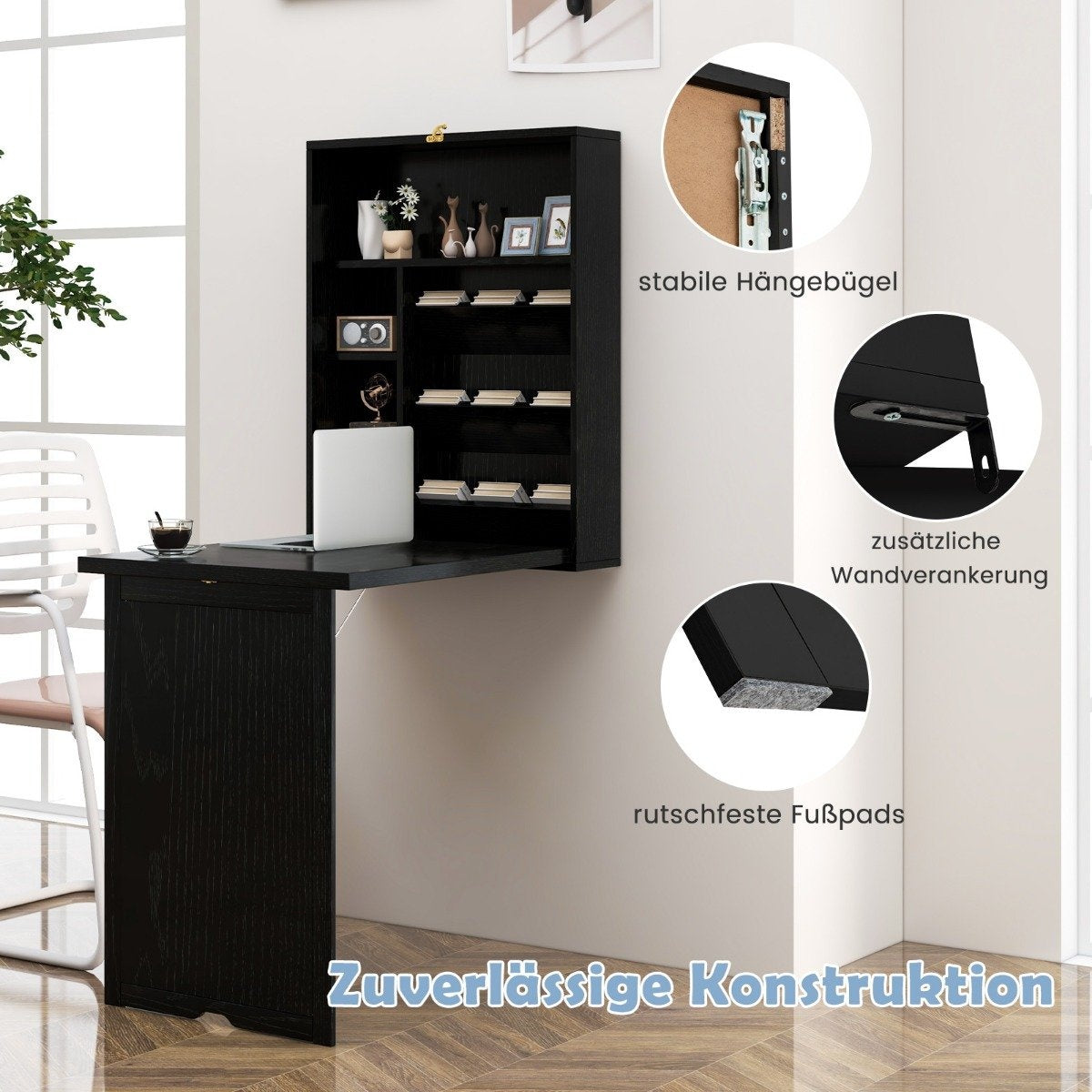 Wall-Mounted Folding Desk with Storage, Space-Saving Design