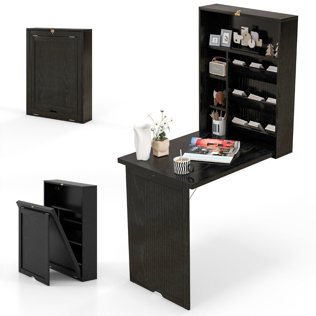 Wall-Mounted Folding Desk with Storage, Space-Saving Design