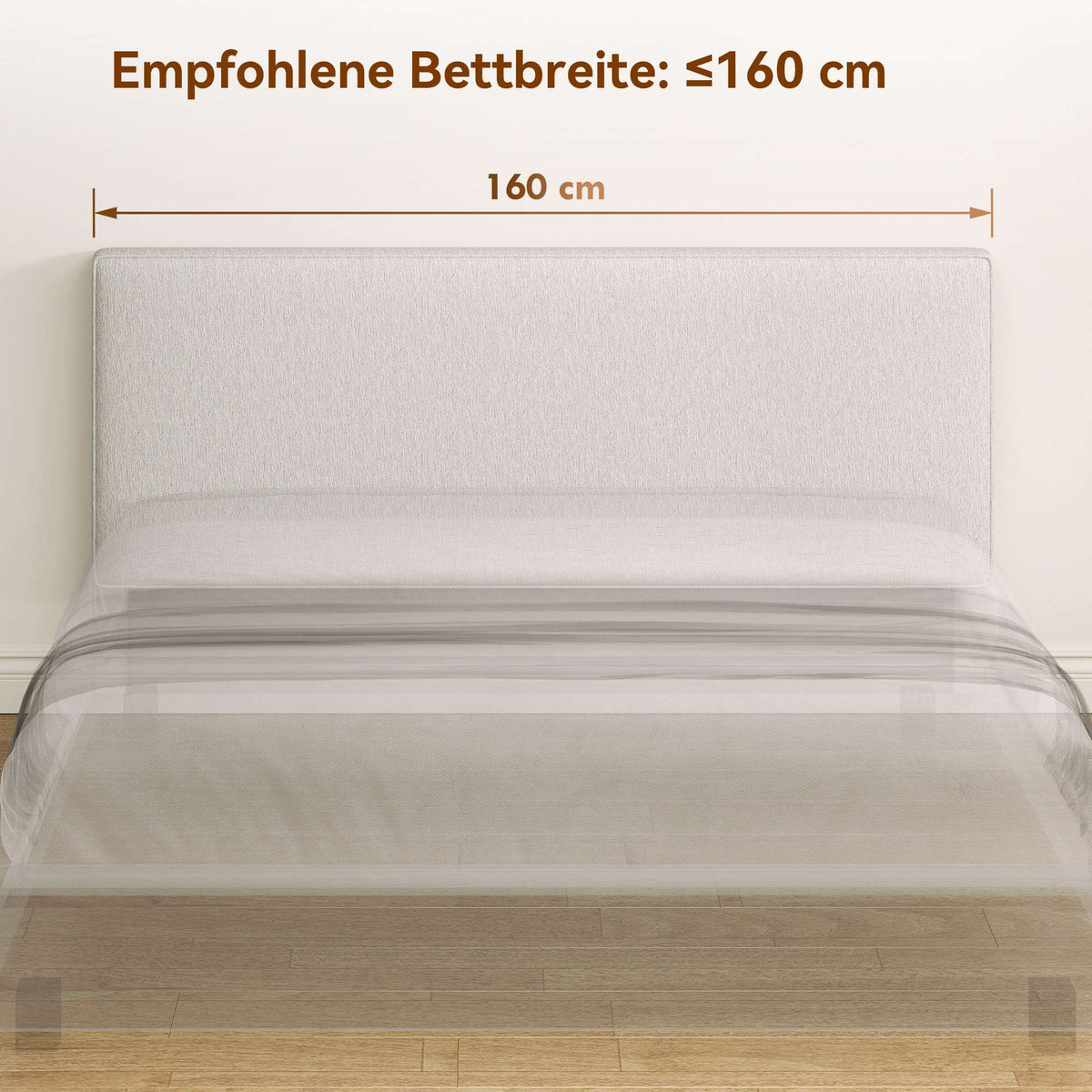 Wall-Mounted Headboard, Fabric Upholstery, 160x60 cm, Cream