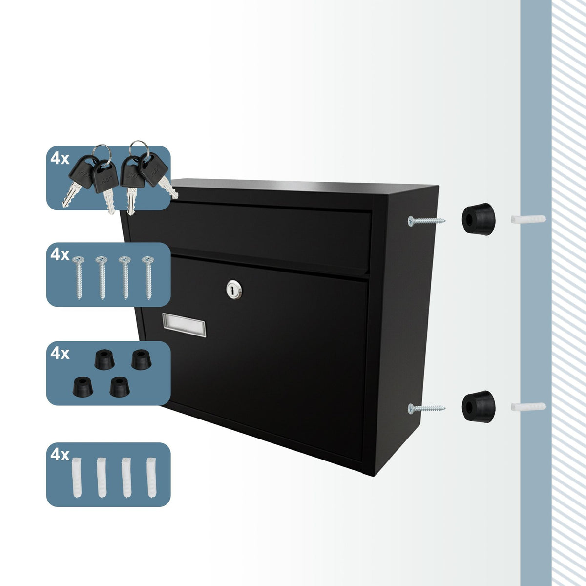 Wall-Mounted Horizontal Mailbox with Lock & Nameplate