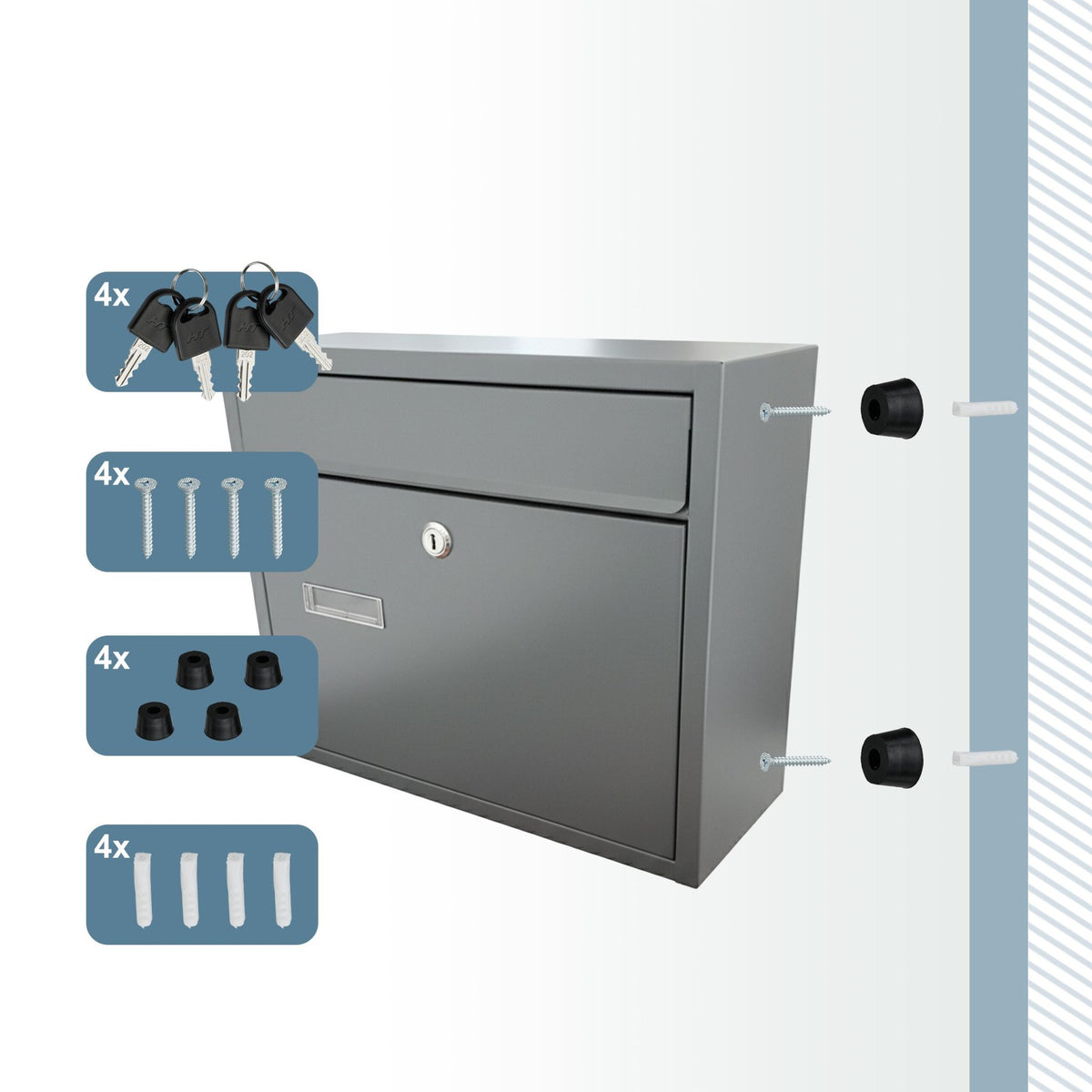 Wall-Mounted Horizontal Mailbox with Nameplate, Lockable