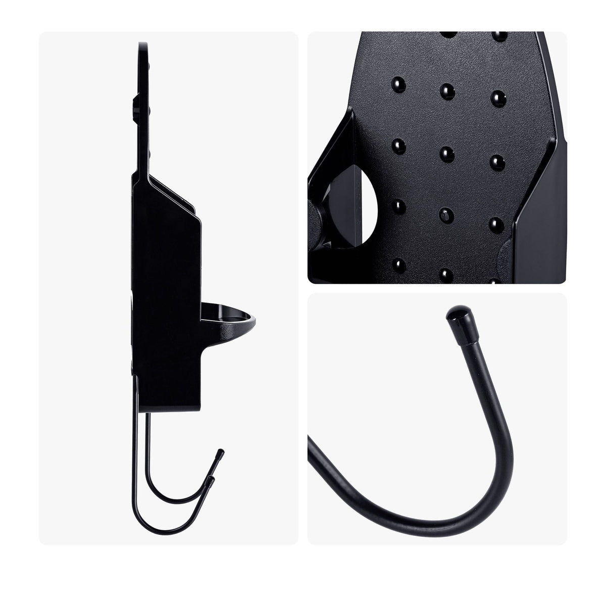 Wall-Mounted Iron Holder with Hooks, Black, Steel