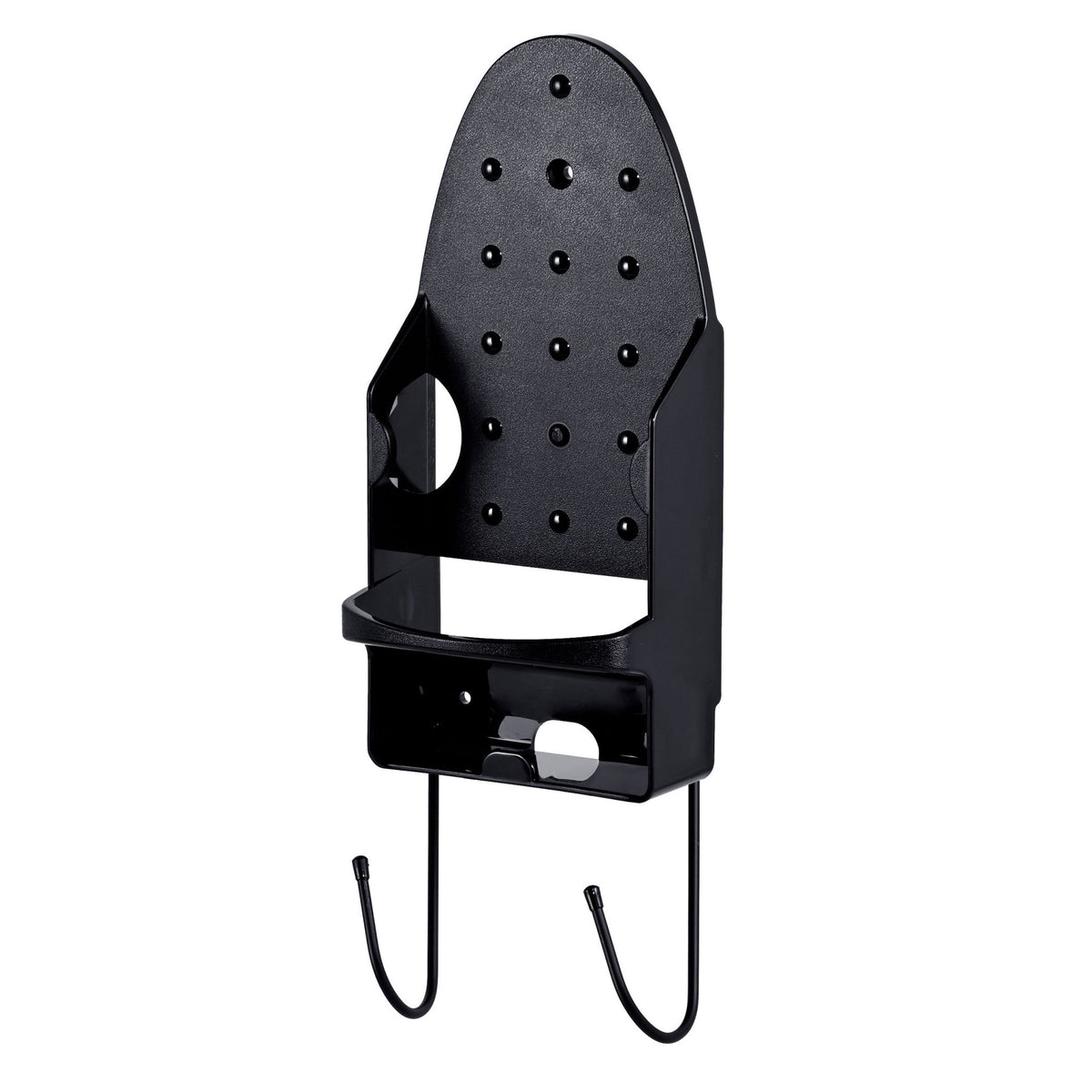 Wall-Mounted Iron Holder with Hooks, Black, Steel