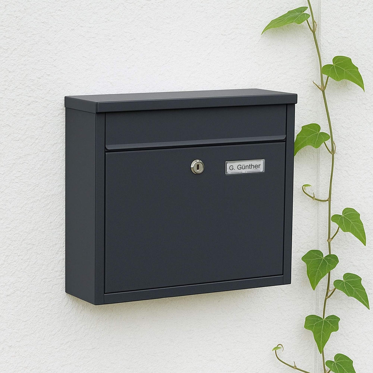 Wall-Mounted Iron Letterbox with Keys and Nameplate