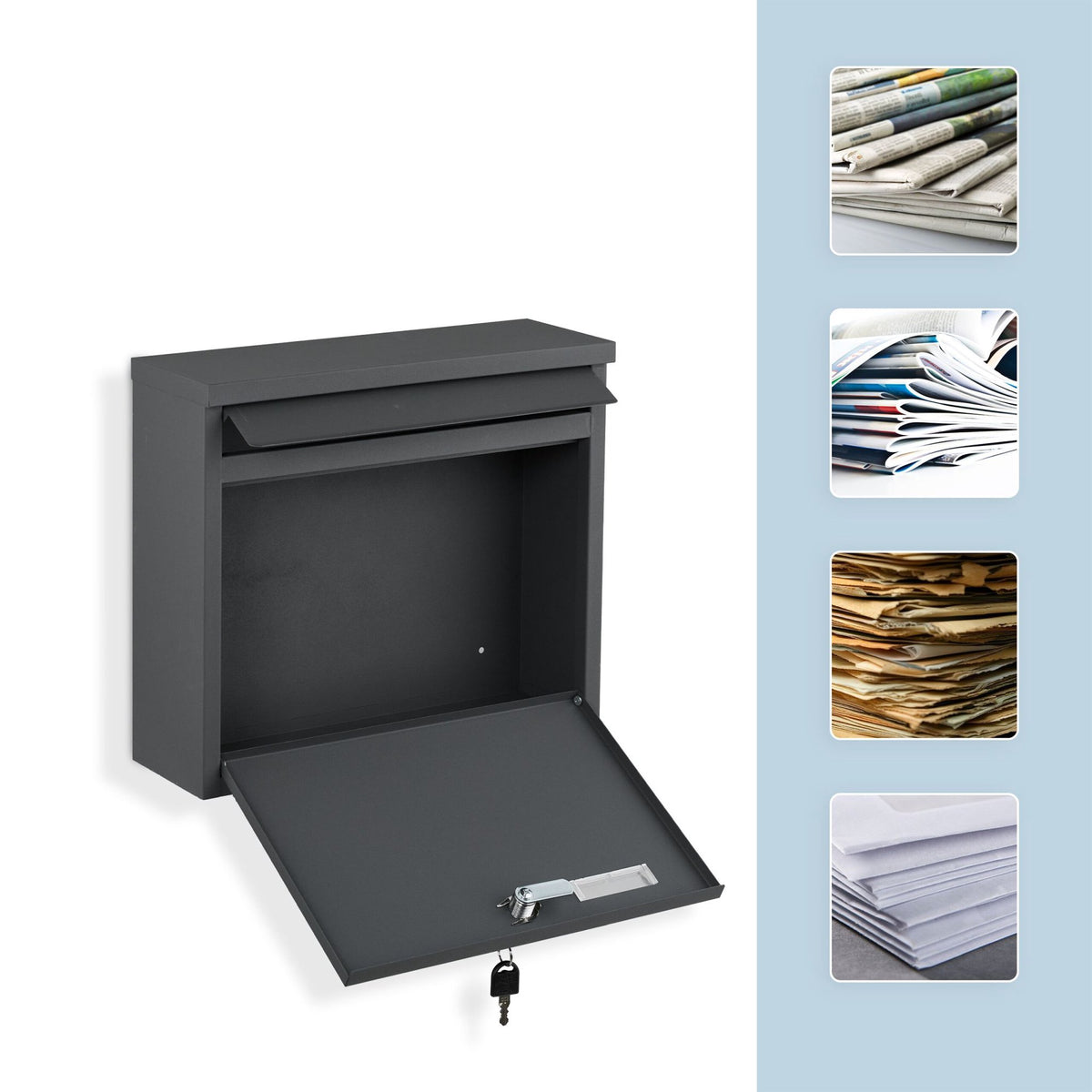 Wall-Mounted Iron Letterbox with Keys and Nameplate