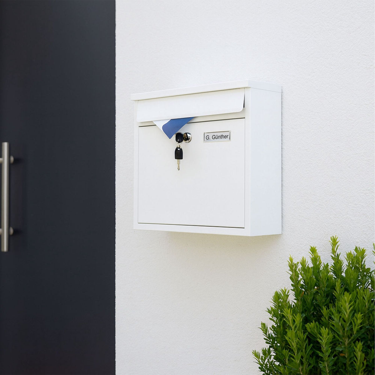Wall-Mounted Iron Letterbox with Nameplate and Keys