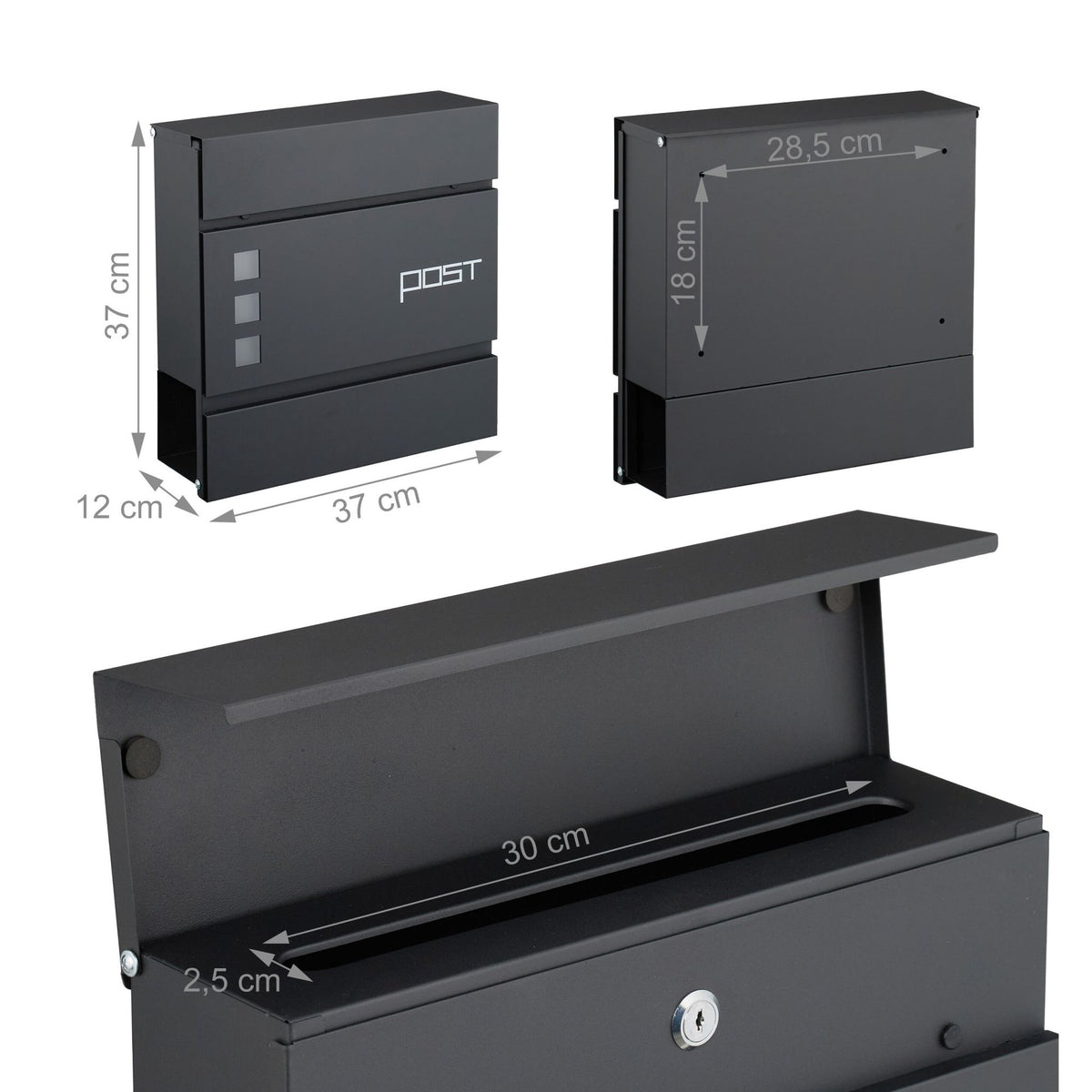 Wall-Mounted Iron Letterbox with Newspaper Tube