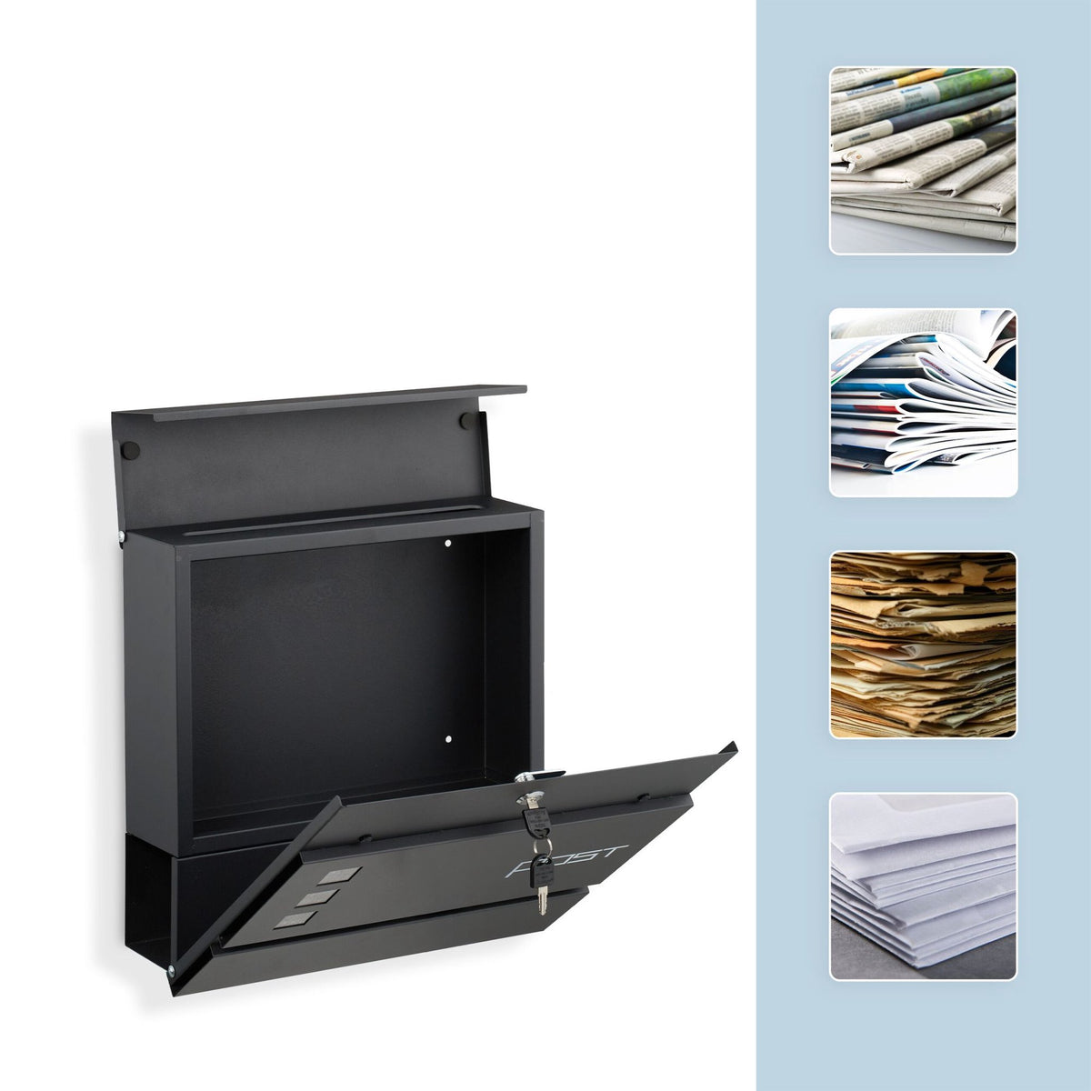 Wall-Mounted Iron Letterbox with Newspaper Tube
