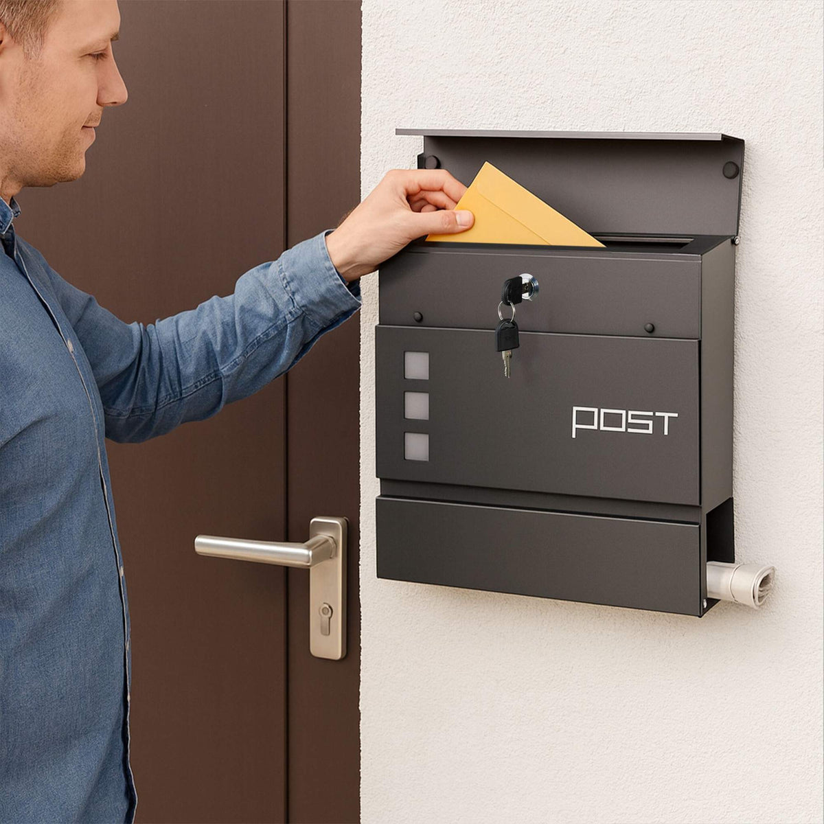 Wall-Mounted Iron Letterbox with Newspaper Tube