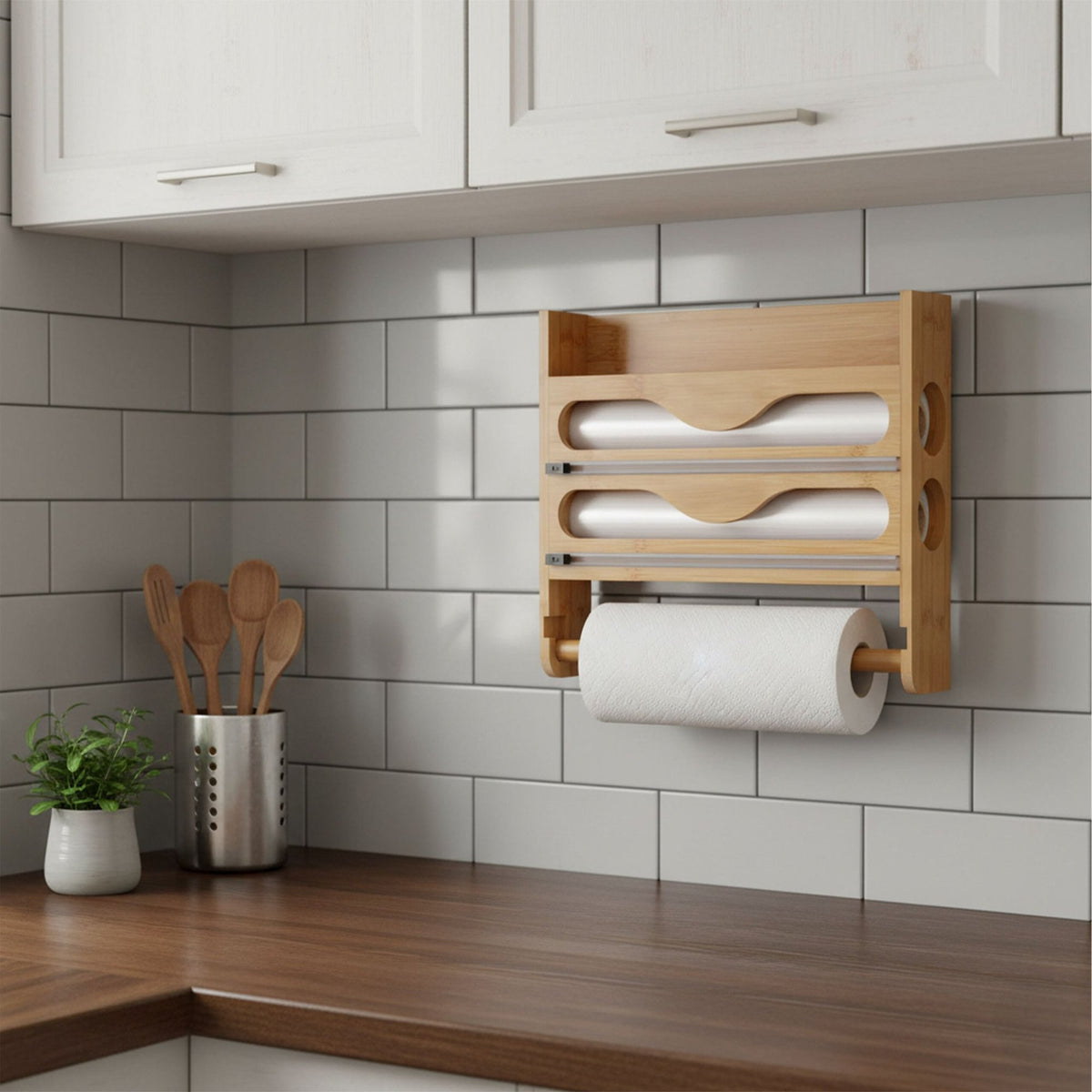 Wall-Mounted Kitchen Roll Holder with Foil Cutter