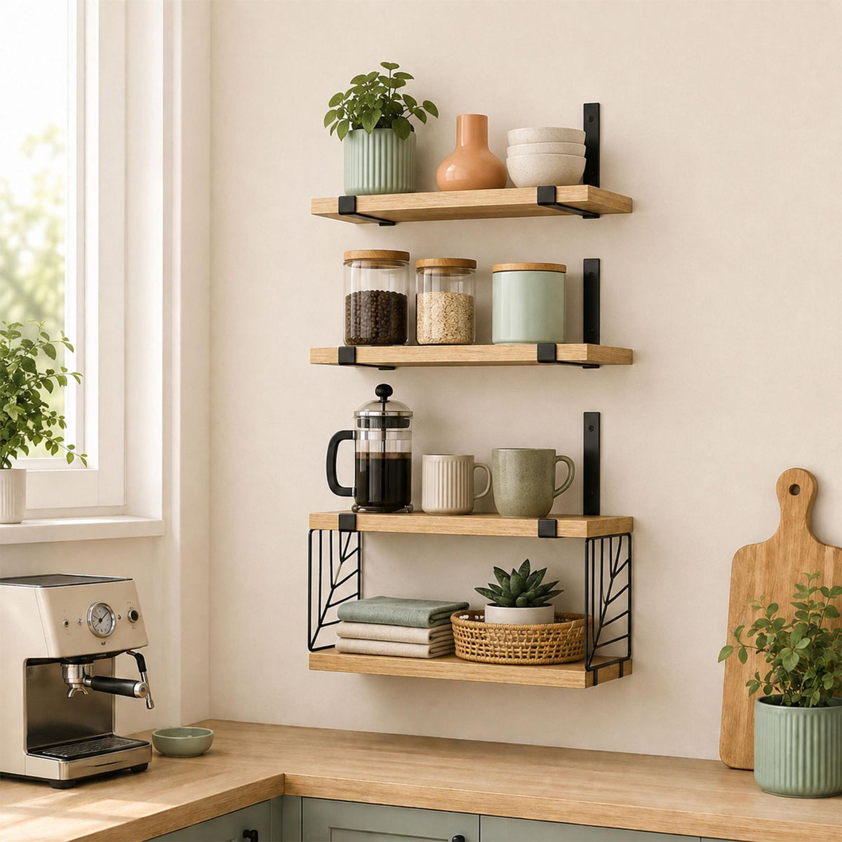 Wall-Mounted MDF Shelves Set, 3-Piece, Various Sizes