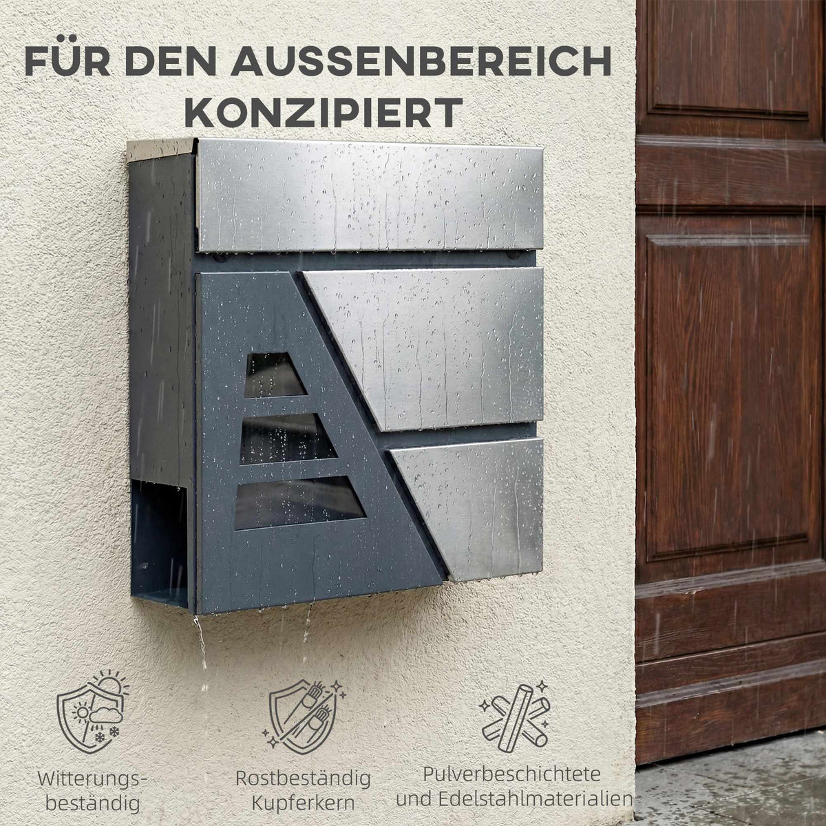 Wall-Mounted Mailbox, 13L, Quiet Close, Dark Grey
