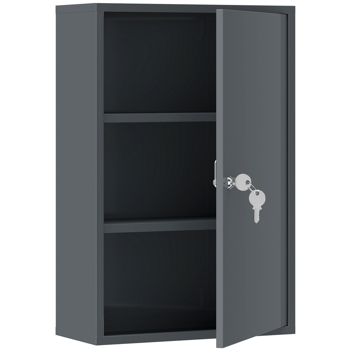 Wall-Mounted Medicine Cabinet, Lockable, 3 Shelves, Grey