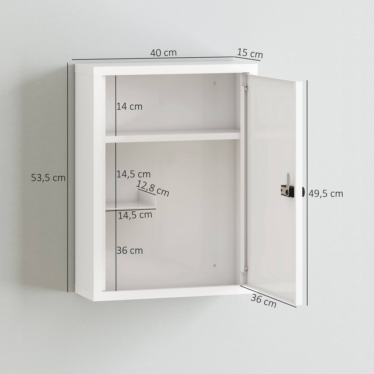 Wall-Mounted Medicine Cabinet with Lock, Steel, White