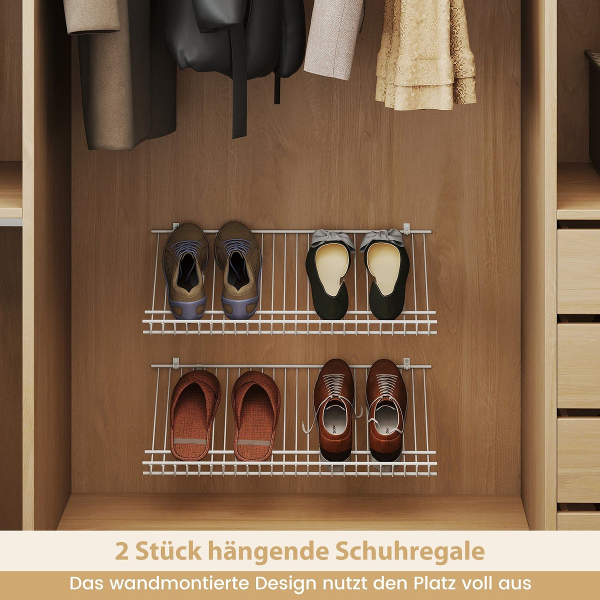 Wall-Mounted Metal Shoe Rack Set, 2-Piece, Customizable