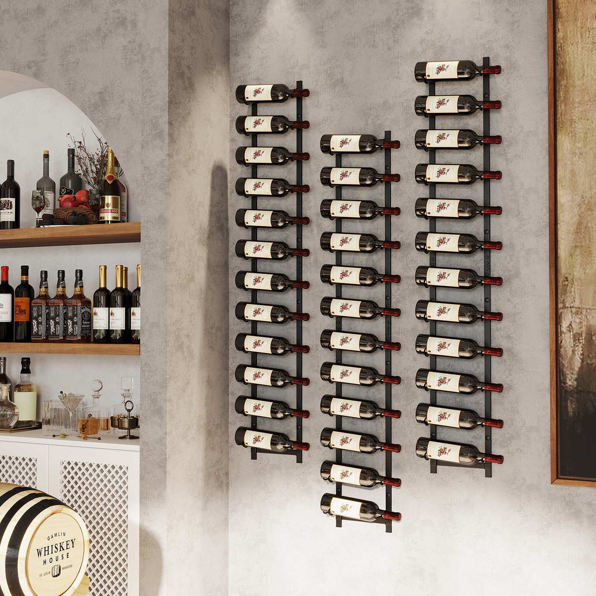 Wall-Mounted Metal Wine Rack, 6–12 Bottle, Black