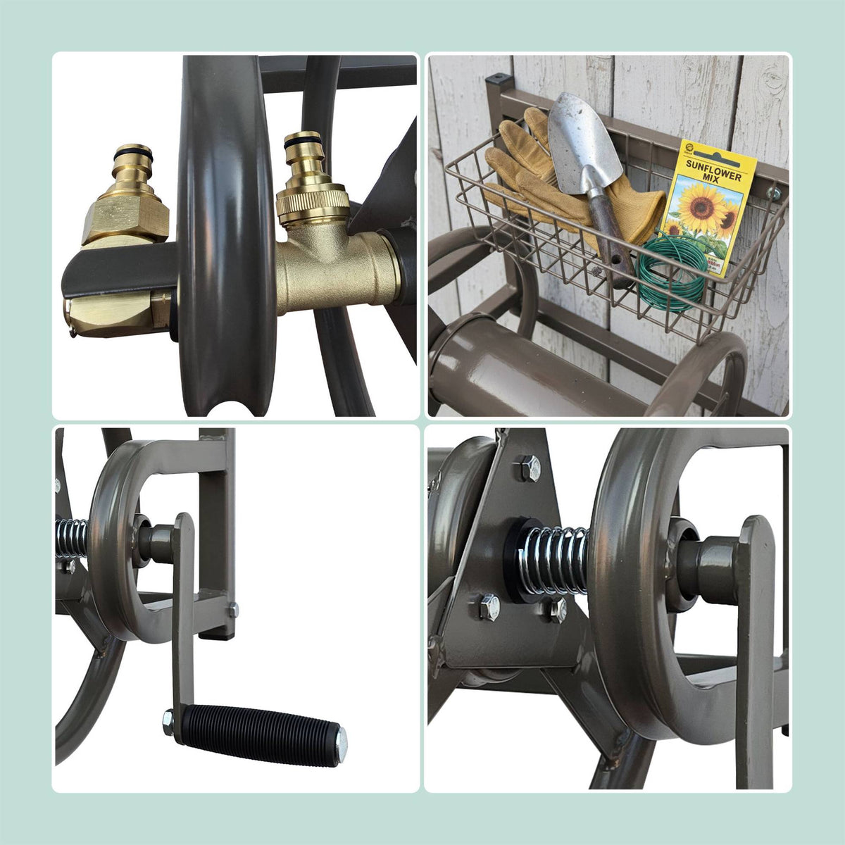 Wall-Mounted Stainless Hose Reel with Crank