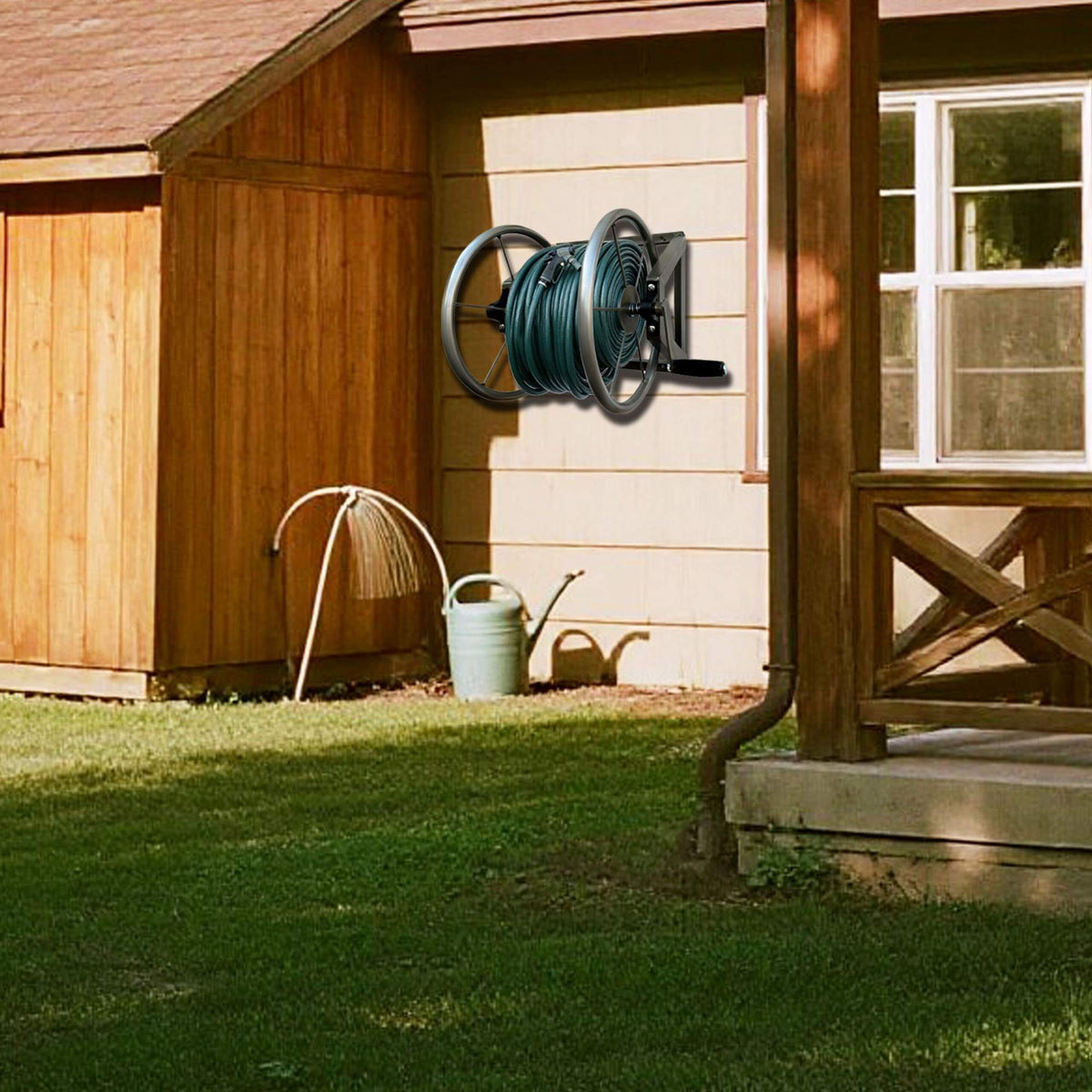 Wall-Mounted Stainless Steel Hose Reel with Adapter