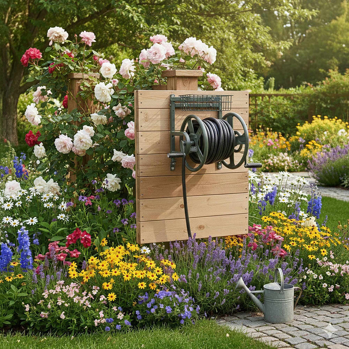 Wall-Mounted Stainless Steel Hose Reel with Crank