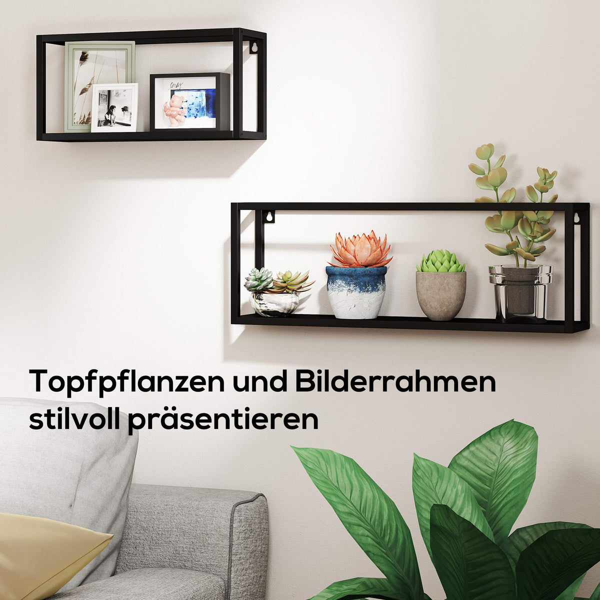 Wall-Mounted Steel Shelves Set, Black, 15 kg Capacity