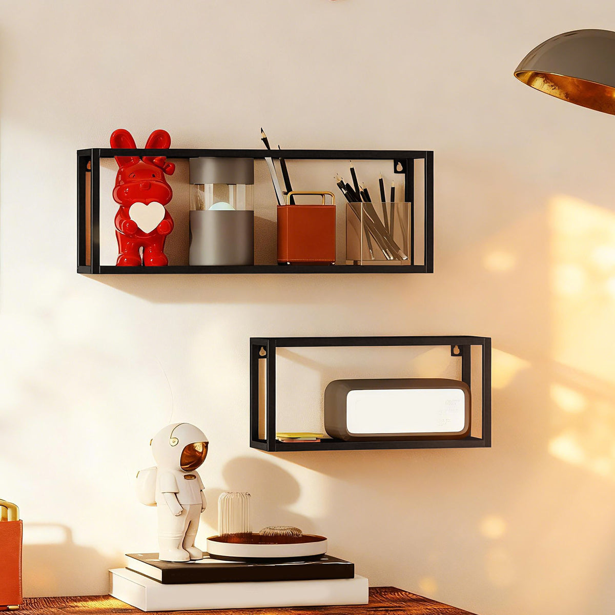 Wall-Mounted Steel Shelves Set, Black, 15 kg Capacity
