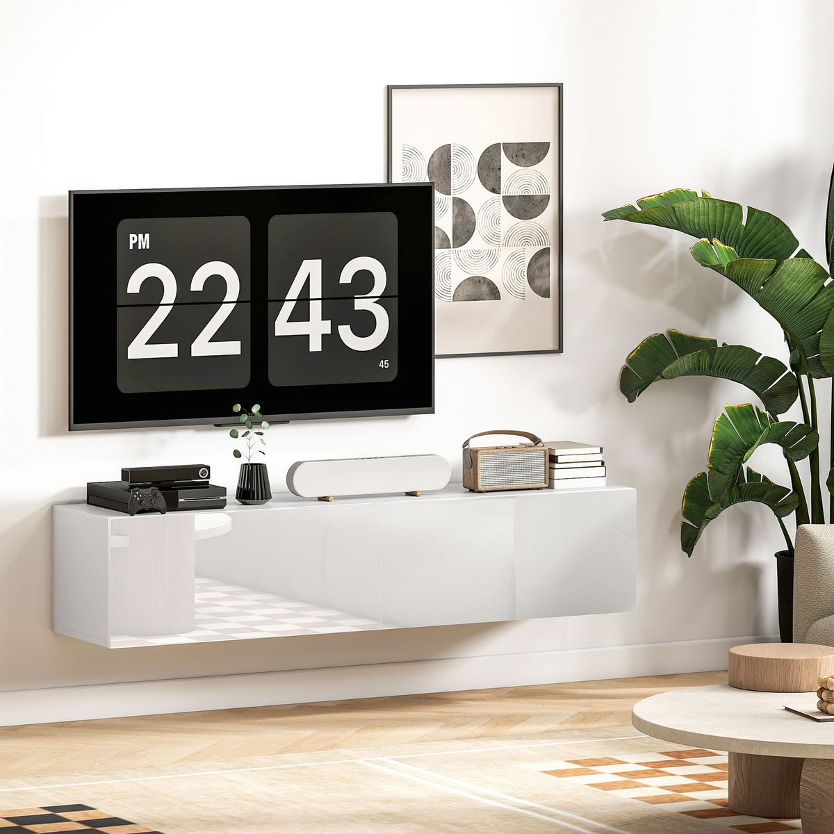 Wall-Mounted TV Cabinet, Floating Media Console, White
