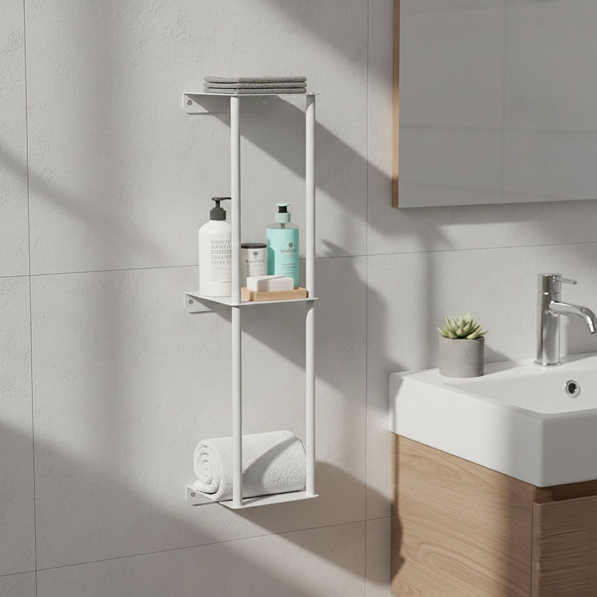 Wall-Mounted Towel Rack with Shelf – Metal Storage