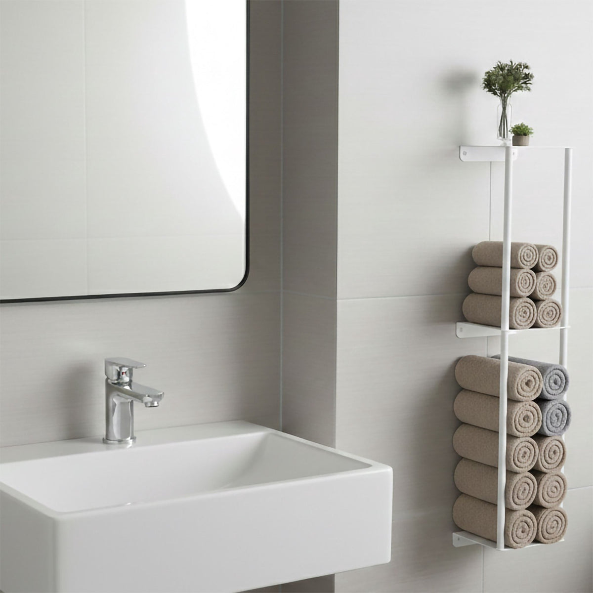 Wall-Mounted Towel Rack with Shelf – Metal Storage