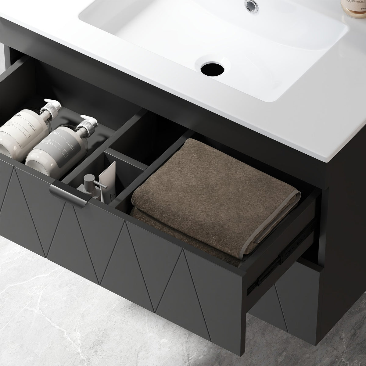 Wall-Mounted Vanity Unit with Ceramic Sink, Black