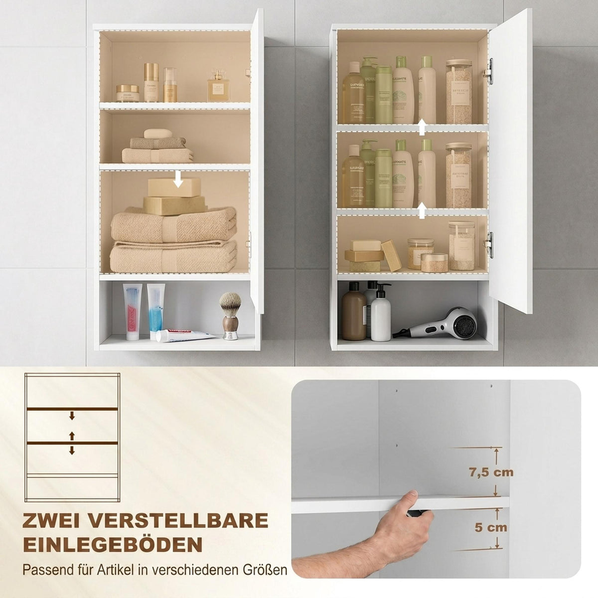 Wall-Mounted White Bathroom Cabinet with Adjustable Shelves
