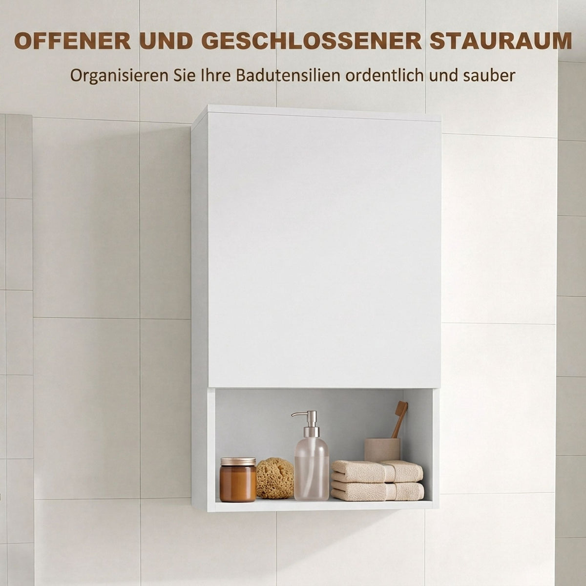 Wall-Mounted White Bathroom Cabinet with Adjustable Shelves