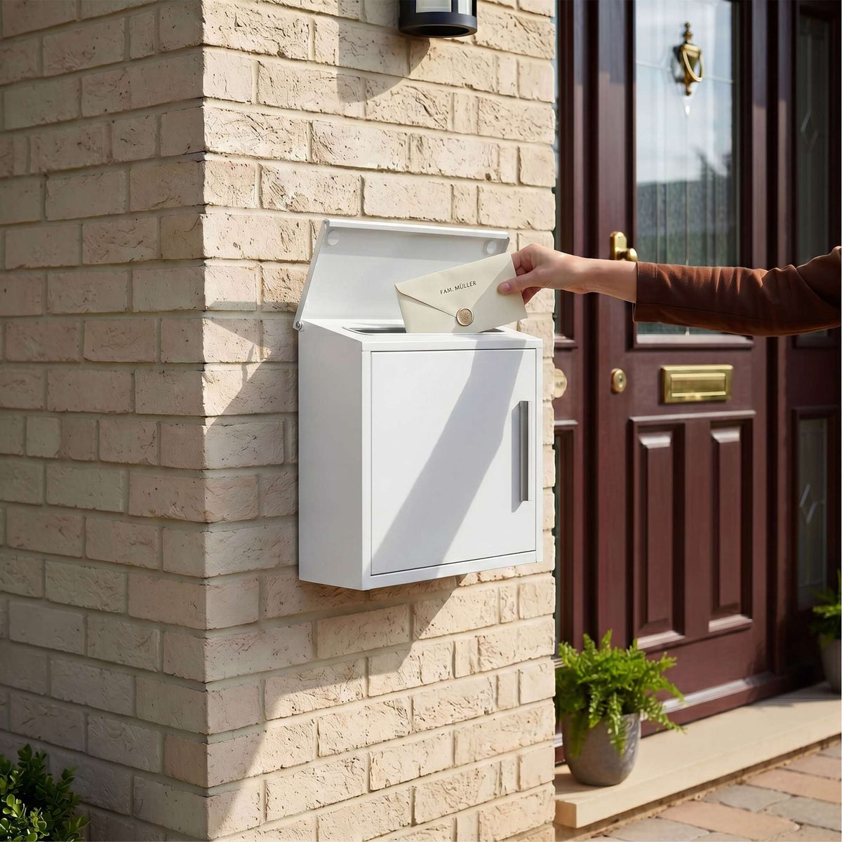 Wall-Mounted White Metal Mailbox with Lock