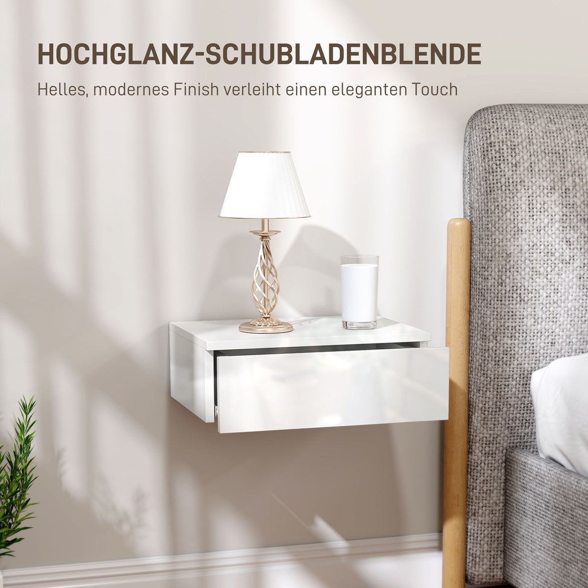 Wall-Mounted White Nightstands Set, Drawer, Chipboard