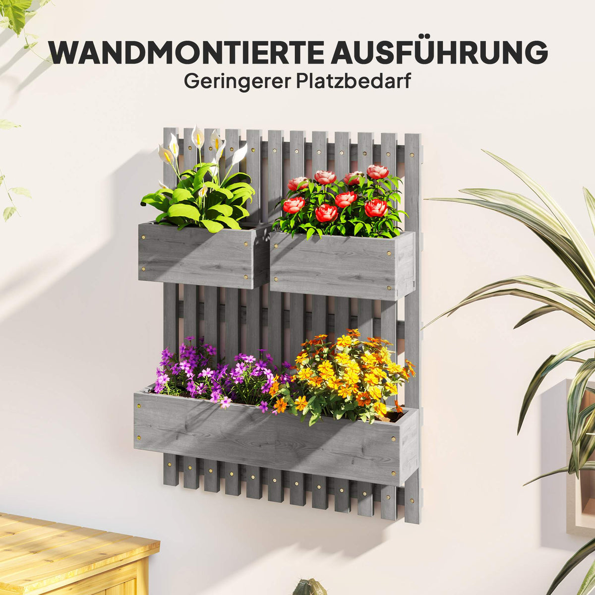Wall-Mounted Wooden Planter Set, Adjustable, 60x16x80 cm
