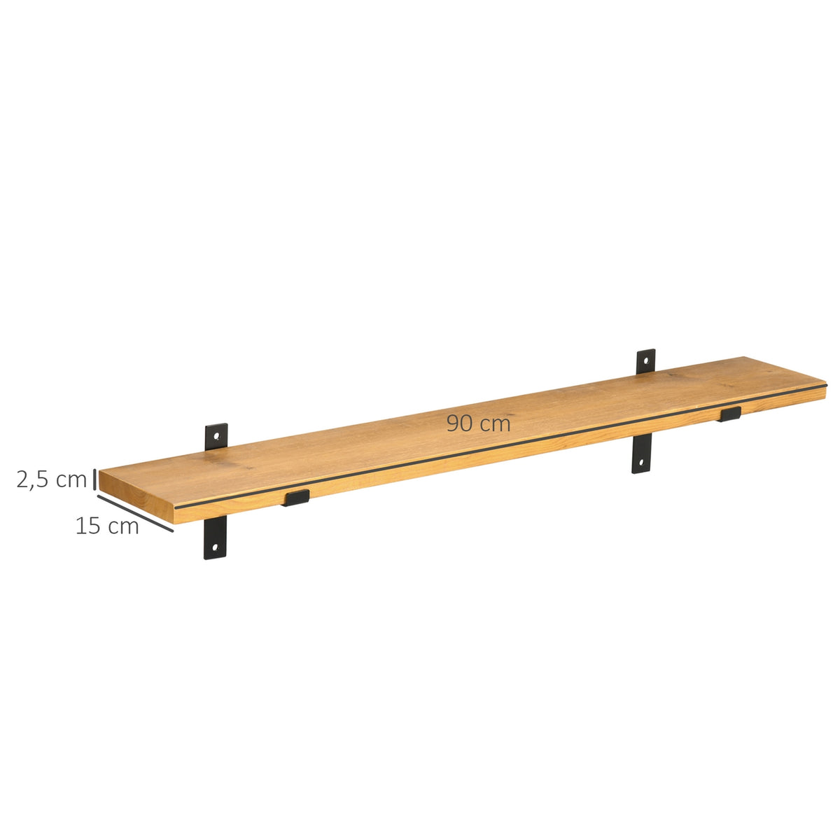 Wall Shelf Set Of 2 Floating Shelves Made Of Pine Wood And Steel, Brown, 90X15X2.5Cm, For Stylish Wall Decoration