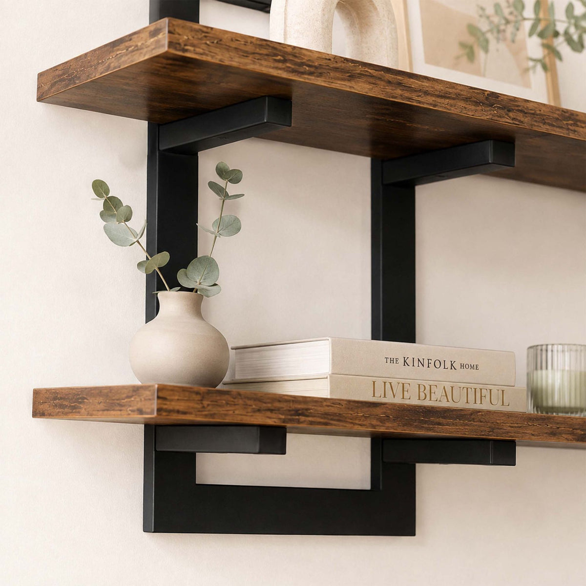 Wall Shelf Set of 2, MDF & Iron – Brown
